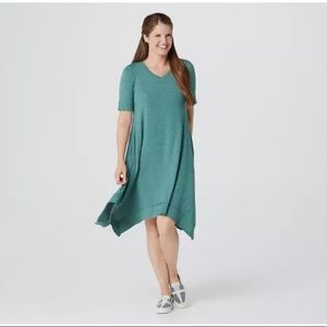 LOGO Lounge by Lori Goldstein Jersey Dress Pockets and Handkerchief Hem Teal M